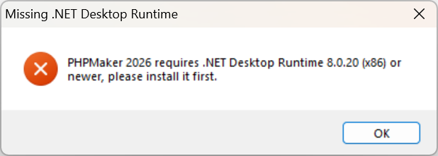 Missing .NET Desktop Runtime
