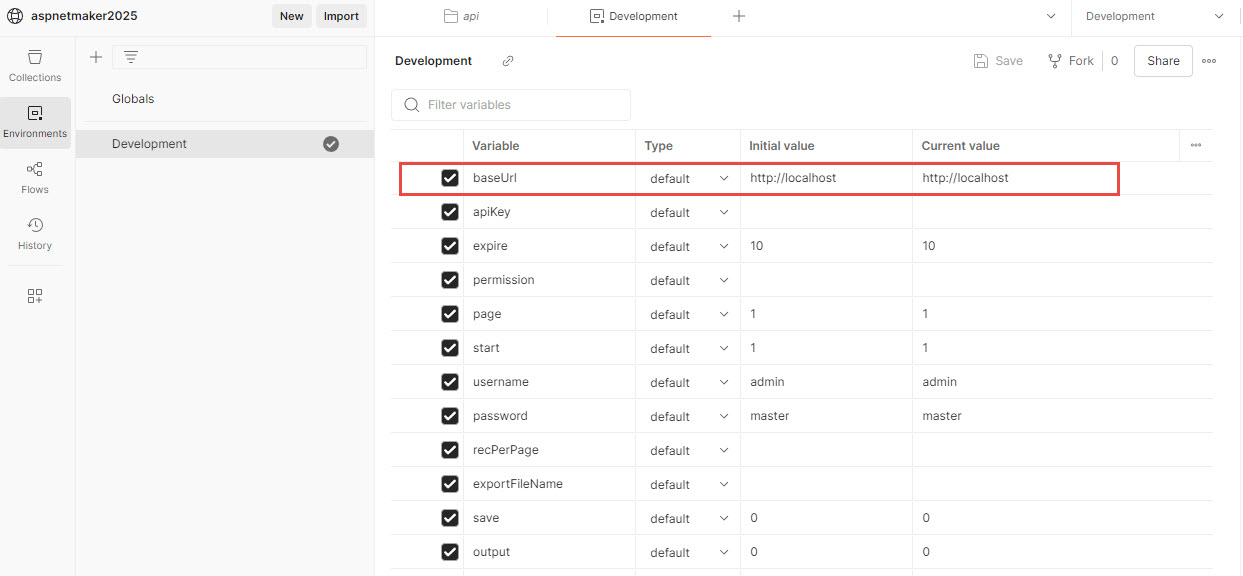 Postman environment variables