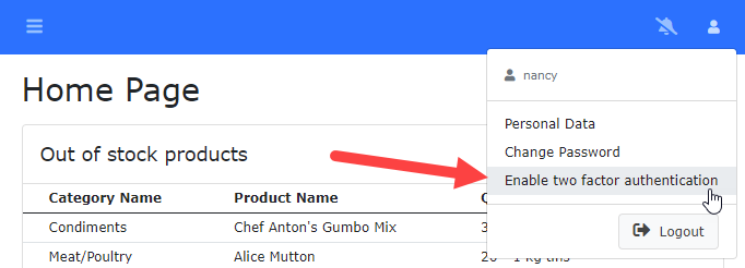 Enable/Disable two factor authentication