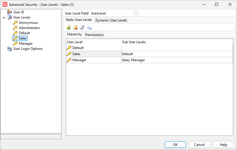 Static User Level Hierarchy